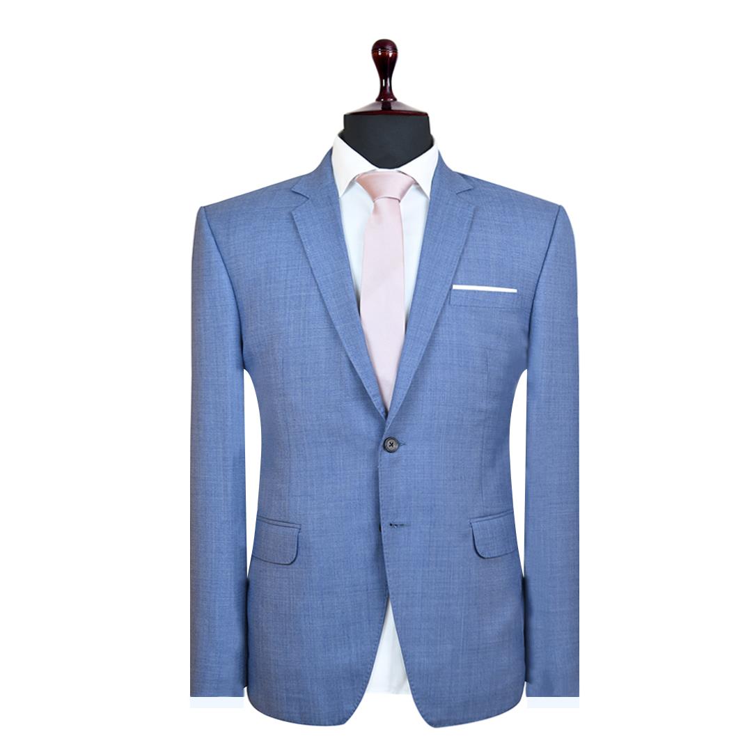 Azure Light Blue Sharkskin Suit